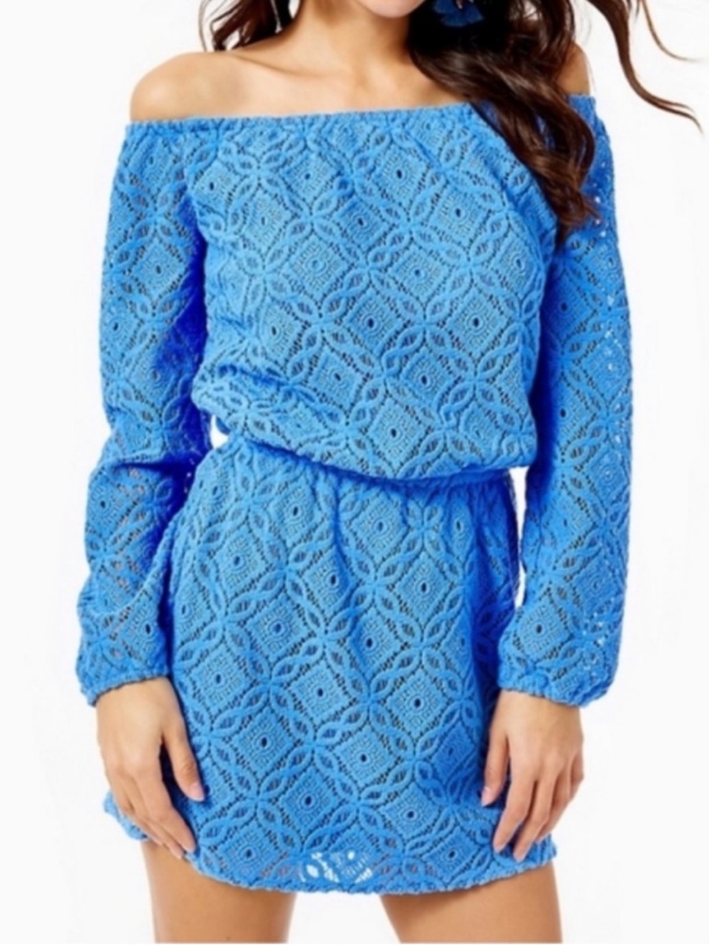 Lilly Pulitzer Blue Lana Thistle Trellis Lace Off Shoulder Skort - Size S (EUC)